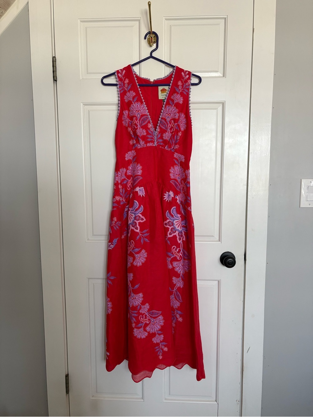 Farm Rio Porcelain Garden Red Linen A-Line Dress - Picture 8 of 10